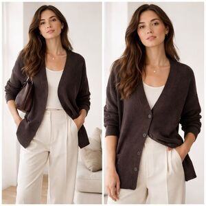 Madewell Asherton Waffle Knit Cardigan Heather Bark Brown 1X NWT, Alpaca